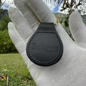 Vintage Burberry Black Leather Key Holder Key Fob Gold-Tone Keyring Authentic